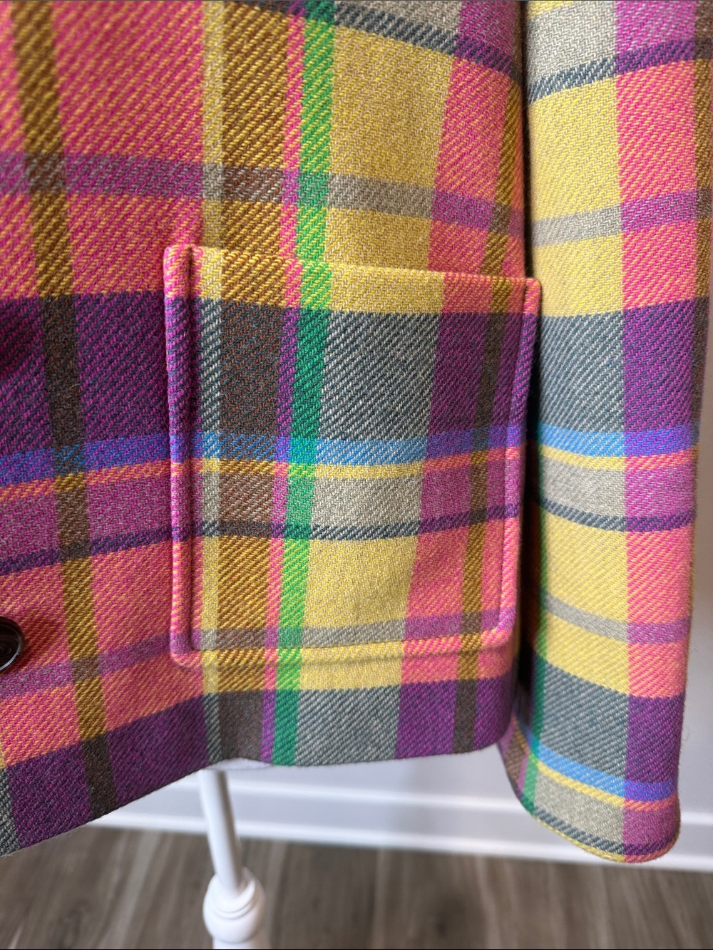 Boden Multi-Color Plaid Button Front Jacket Wool Made In Italy Size 16 - Picture 2 of 13